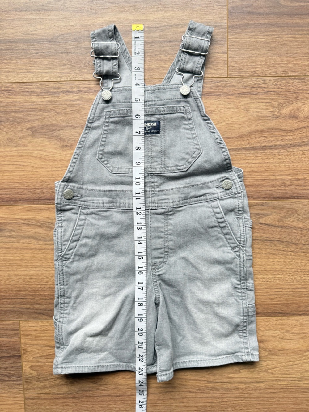 OshKosh B'gosh Boys Light Gray Denim Short Talls Overalls Size 4T - Picture 12 of 13